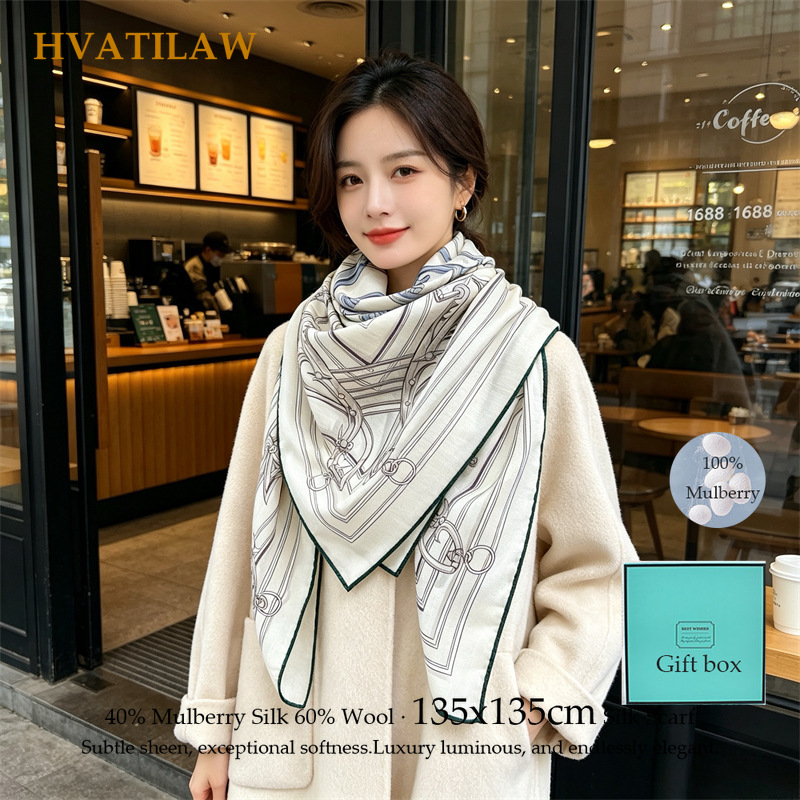 Shawl Wrap Winter - 40% Zijde 60% Wol Sjaal 135x135cm
