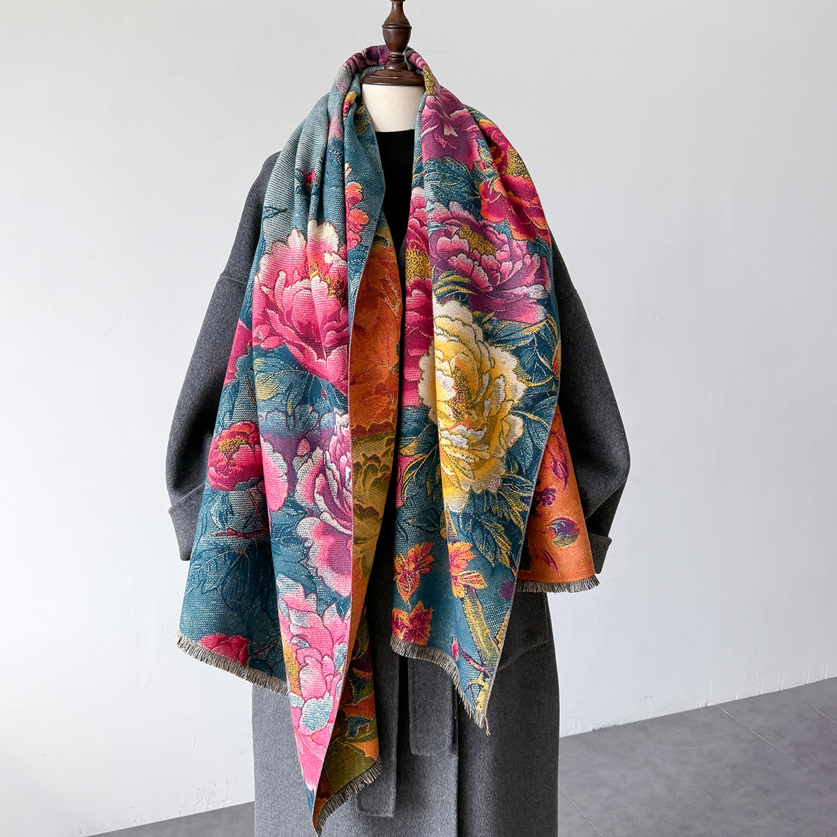 Cashmere Pashmina Wrap - Warme Kasjmier Sjaal Vrouwen Sjaal Bloemenprint