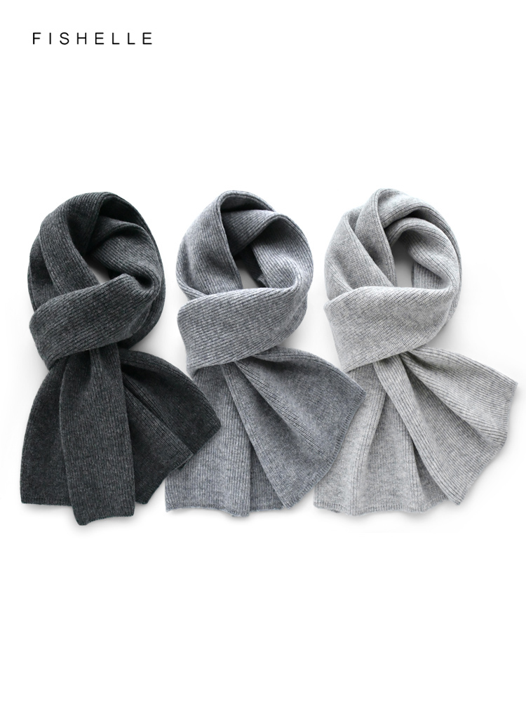 Wool Scarf Men - Grijze effen kleur kasjmier sjaal winter