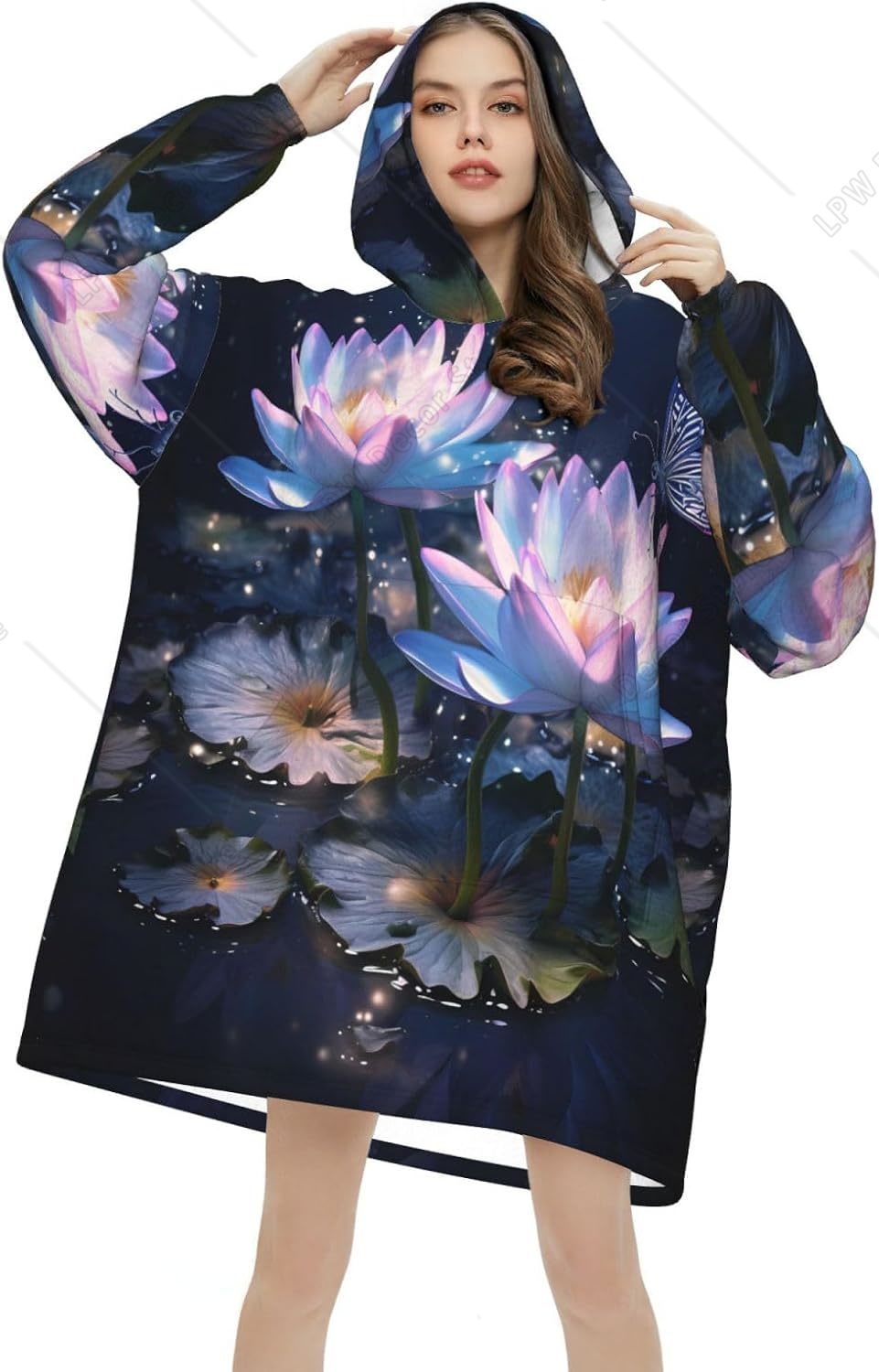 Sherpa Hoodie Fleece - Fantasie Waterlelie Draagbare deken met capuchon