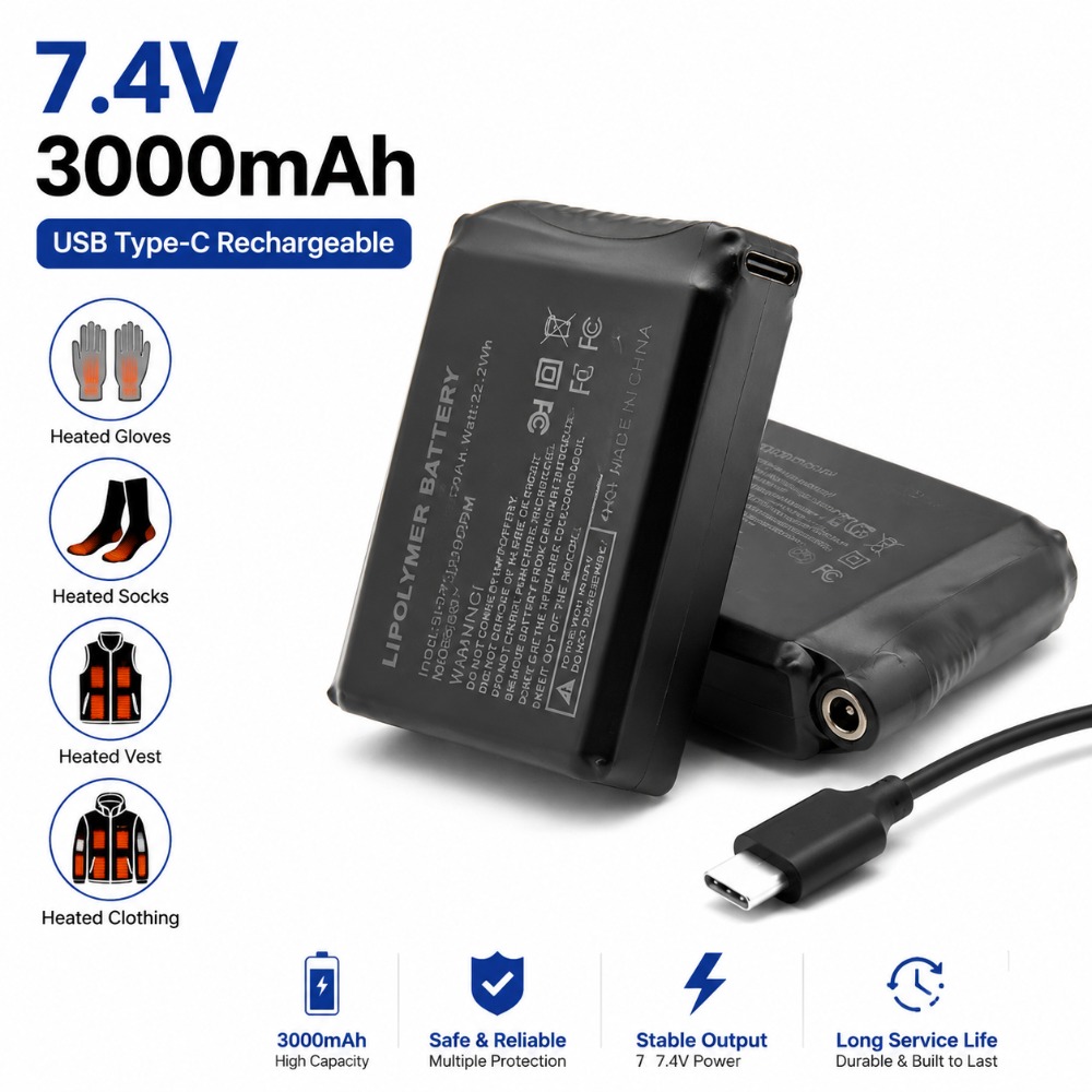 Heated Vest Battery - 7.4V 3000mAh Verwarmde Handschoenen Batterij Lithium