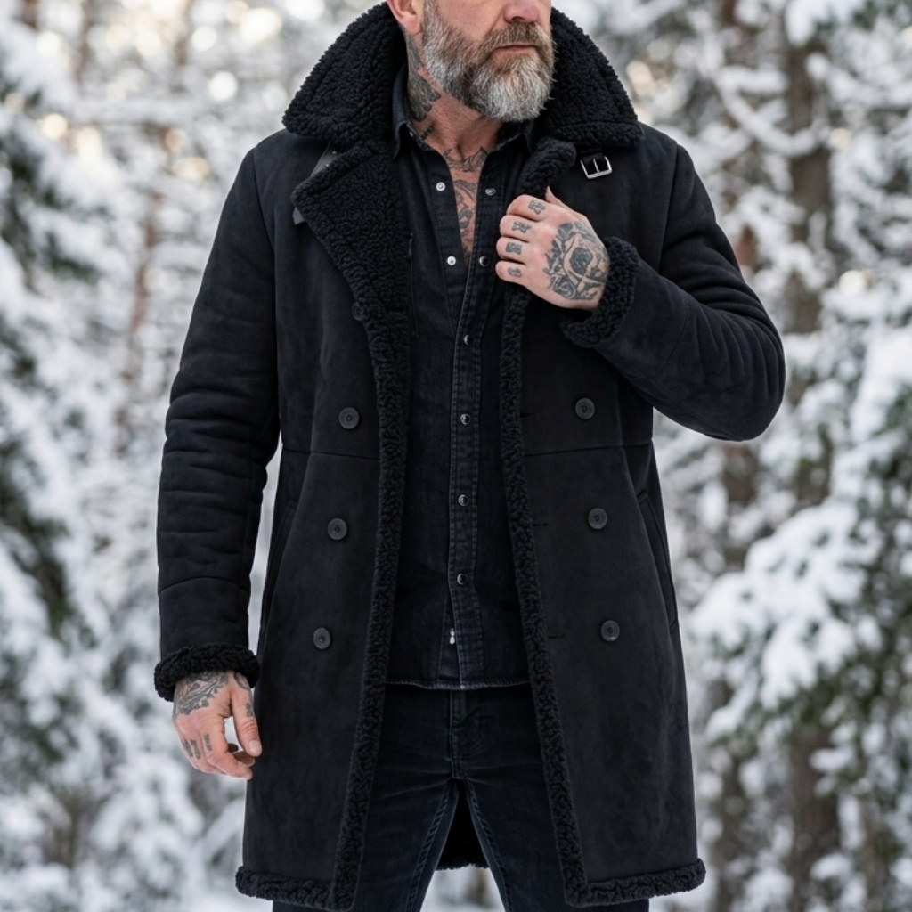 Down Jacket Packable - Herenjas van imitatiesuède met bontvoering, winddicht,