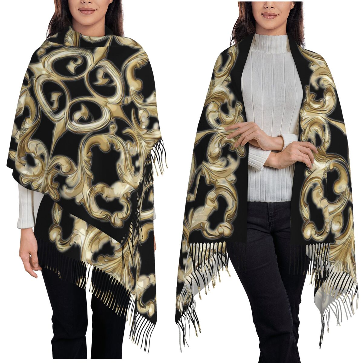 Shawl Wrap Winter - Aquarel Gouden Barok Patroon Rococo Ornament