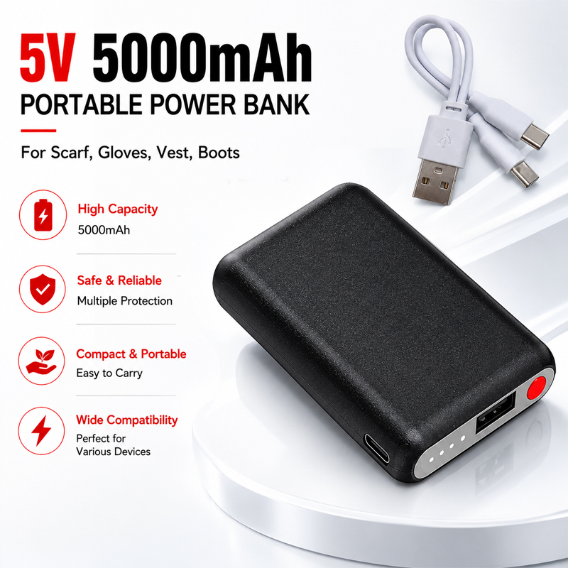 Heated Vest Battery - 5V 5000mAh Verwarmde Handschoenen Batterij Powerbank