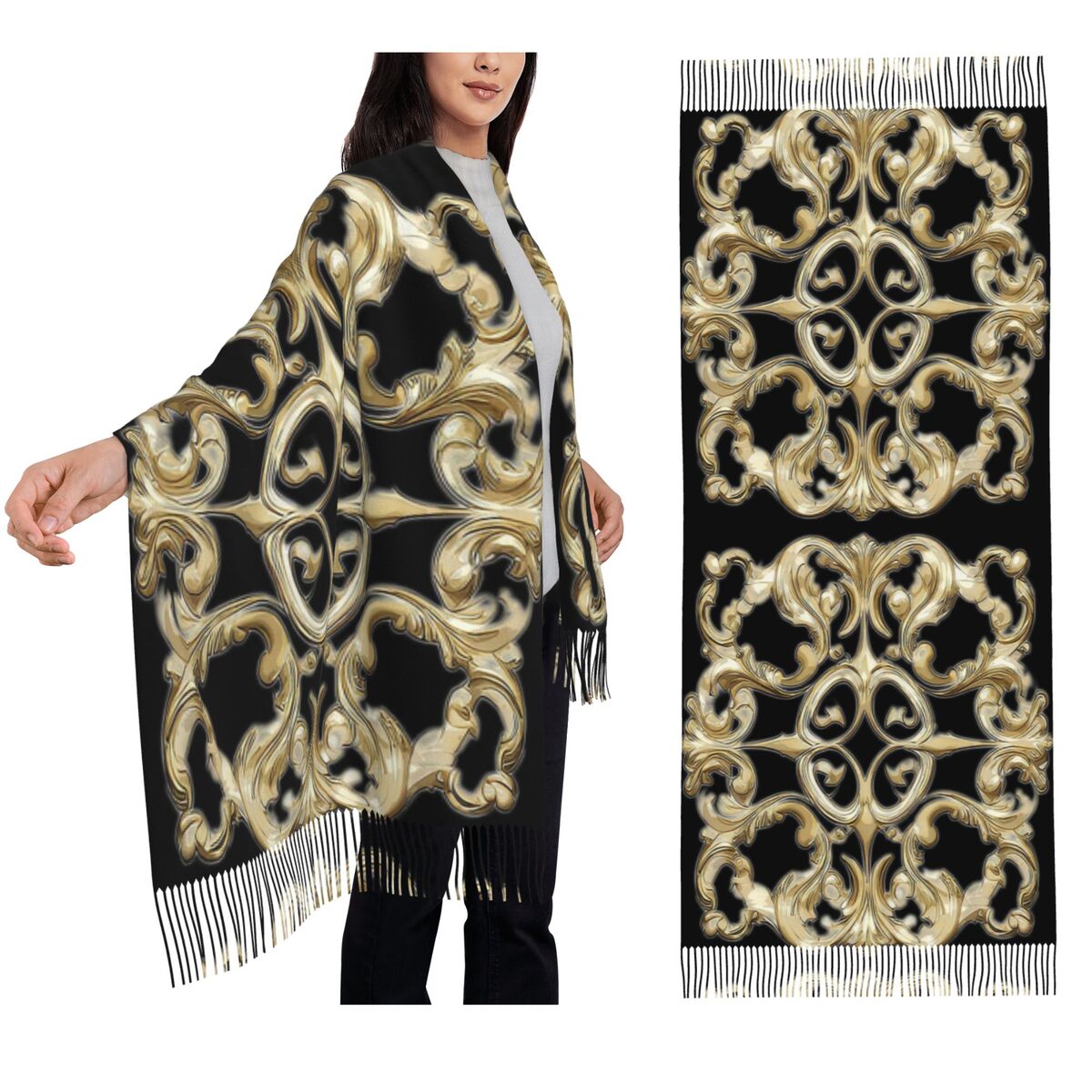 Aquarel Gouden Barok Patroon R - Shawl Wrap Winter recensie en prijs